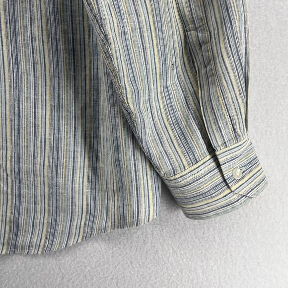 JOSEPH ABBOUD Shirt Mens XL Linen Collection Striped Button Up Woven Blue - Picture 9 of 16